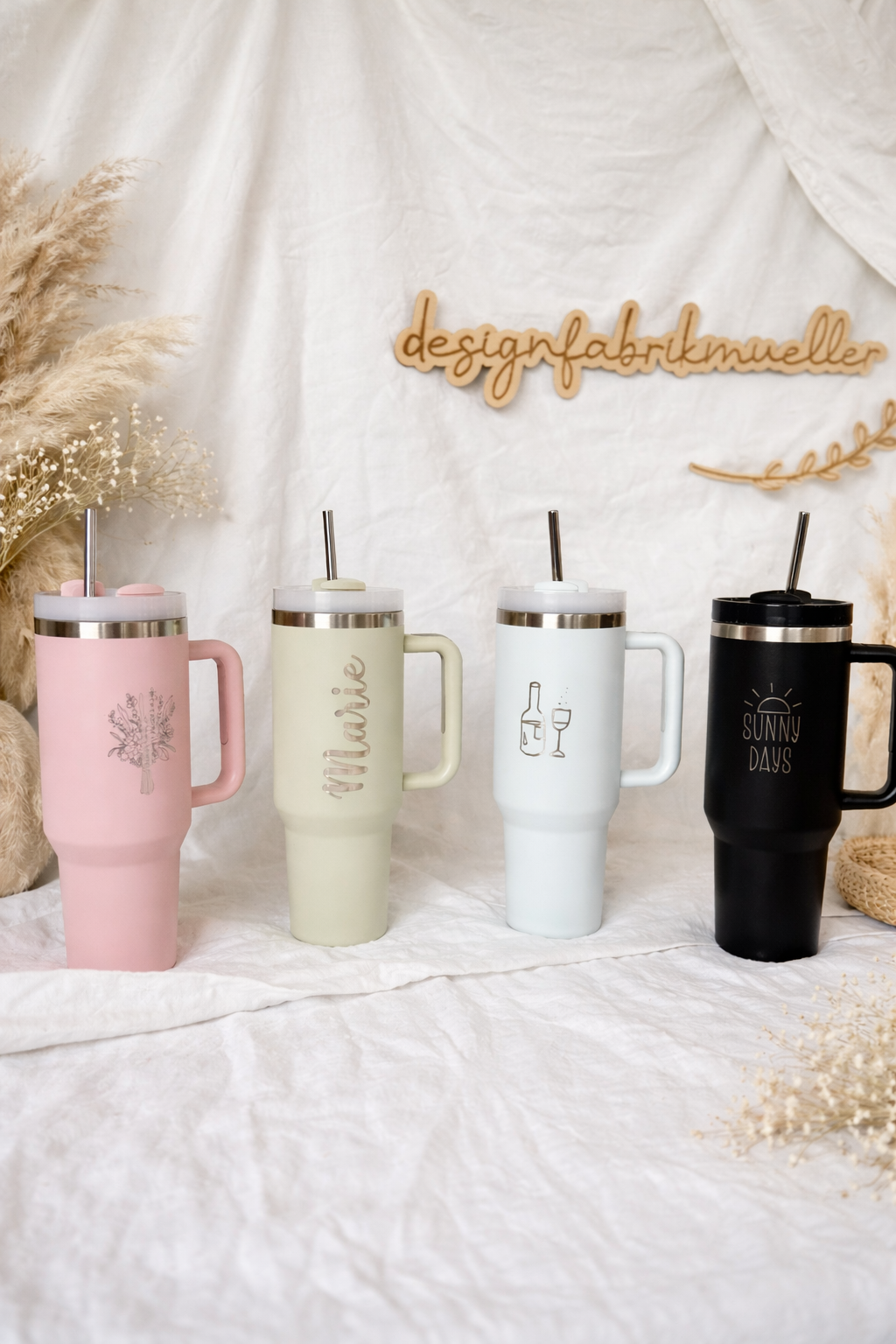 Edelstahl Trinkbecher mit Strohhalm | Thermo Tumbler Cup | 1,1L 40oz | personalisiert | lasergravur