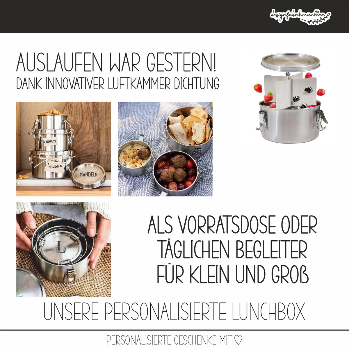 RUNDE - Brotdose / Lunchbox / Vesperdose - Edelstahl personalisiert / Name
