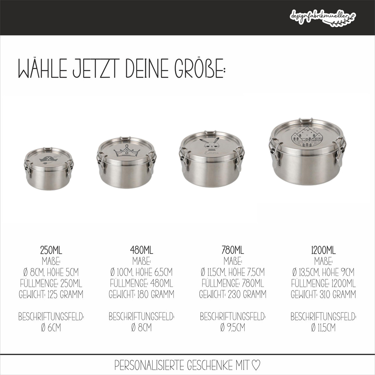 RUNDE - Brotdose / Lunchbox / Vesperdose - Edelstahl personalisiert / Name